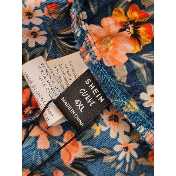 Curvy 4XL Floral A-Line Midi Skirt Navy Red Elastic Waist Cottagecore Plus Size - Picture 6 of 7